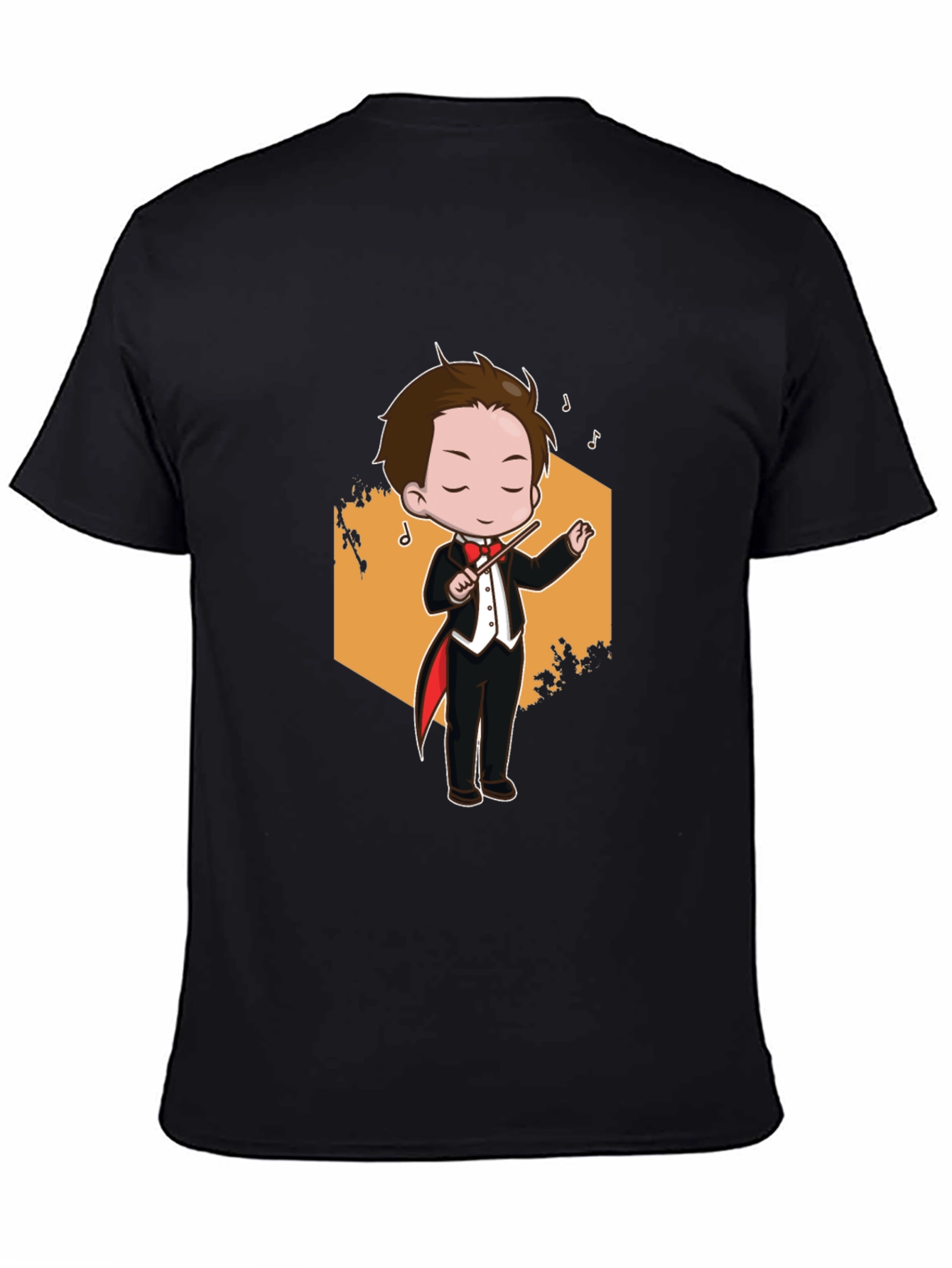 Cartoon Conductor Graphic Tee - Black Cotton T-Shirt