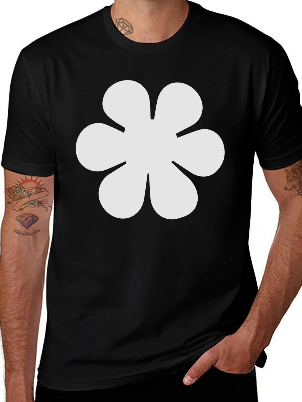 Black T-Shirt with White Flower Graphic