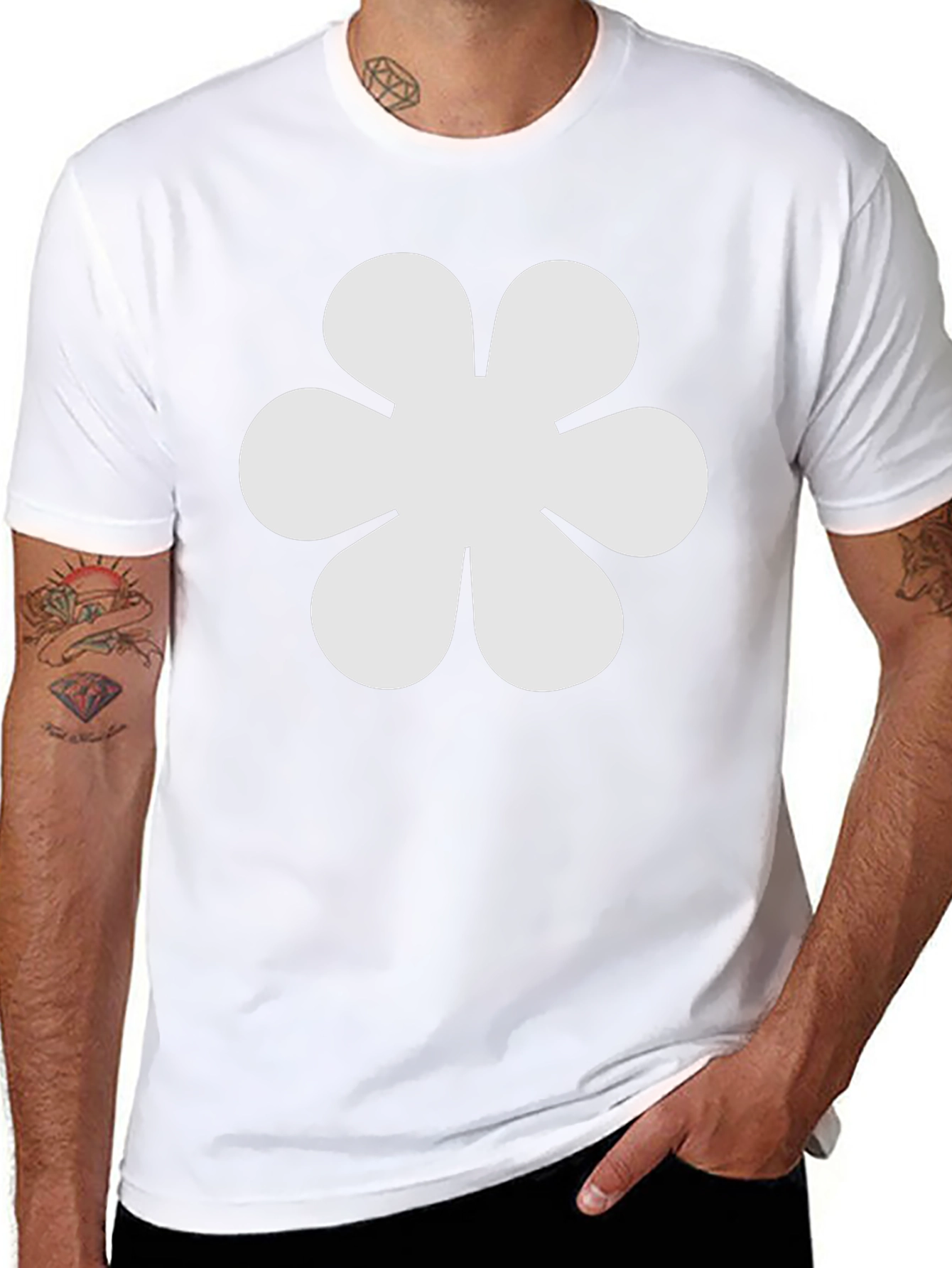 Black T-Shirt with White Flower Graphic