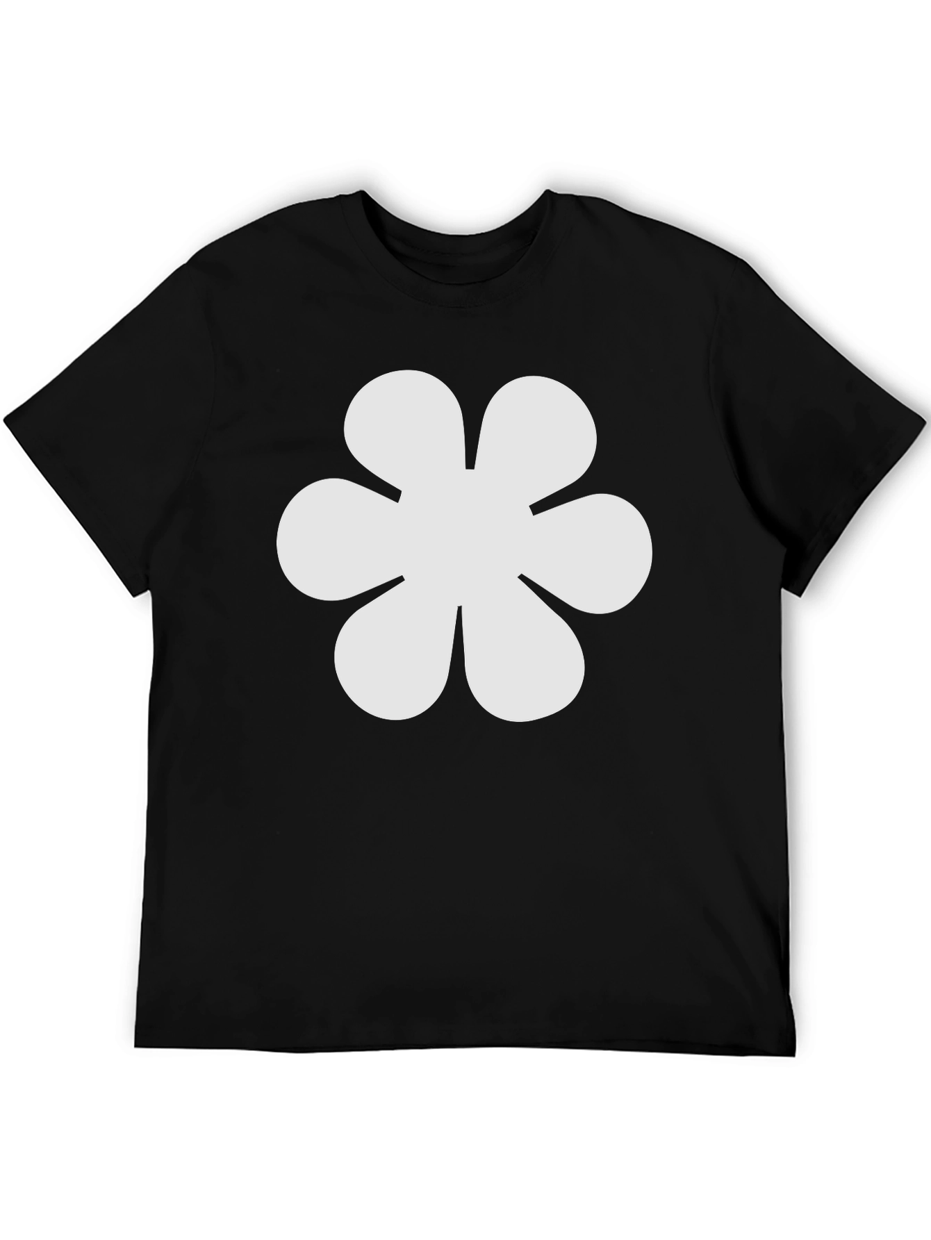 Black T-Shirt with White Flower Graphic