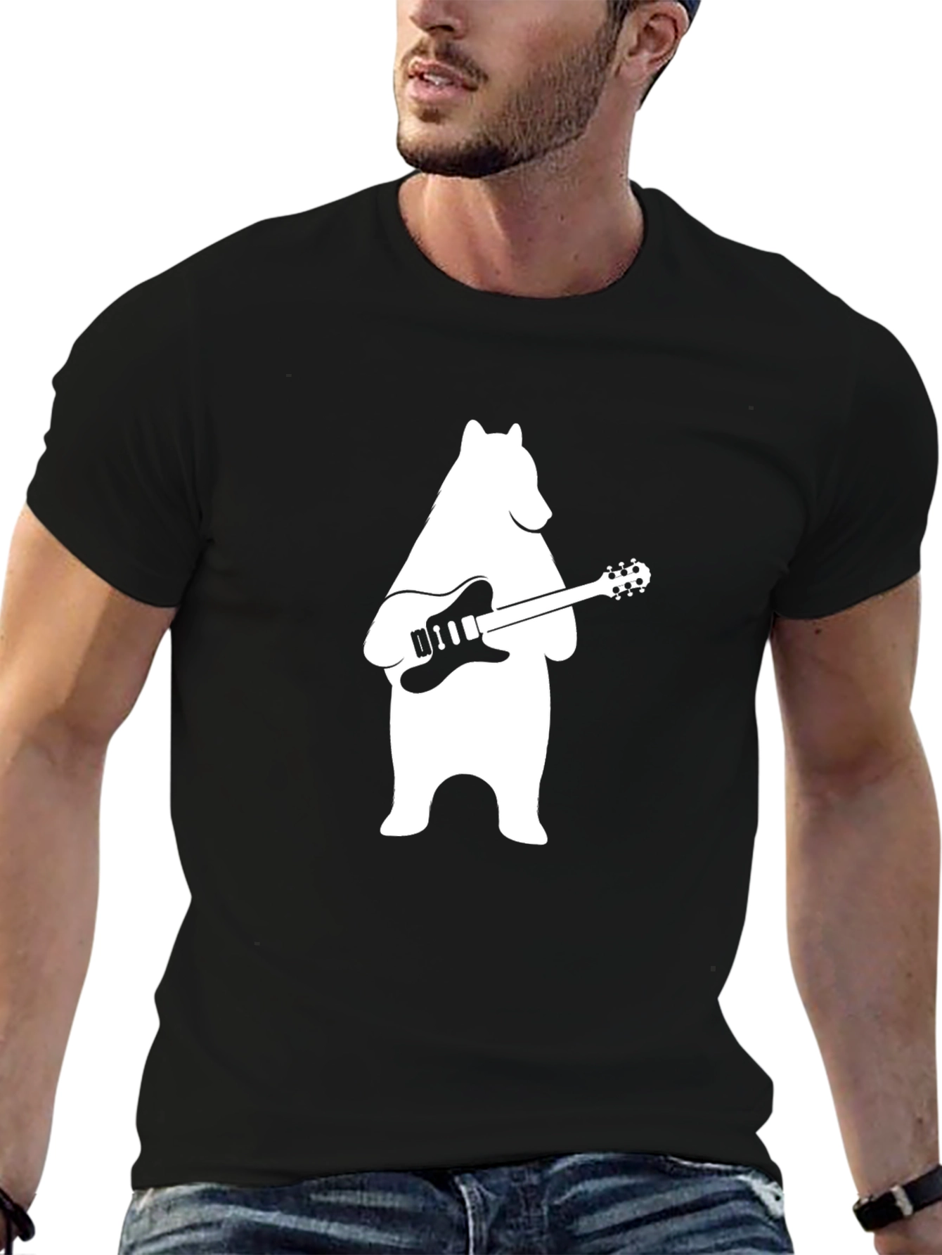 Cool Bear Playing Guitar Graphic T-Shirt