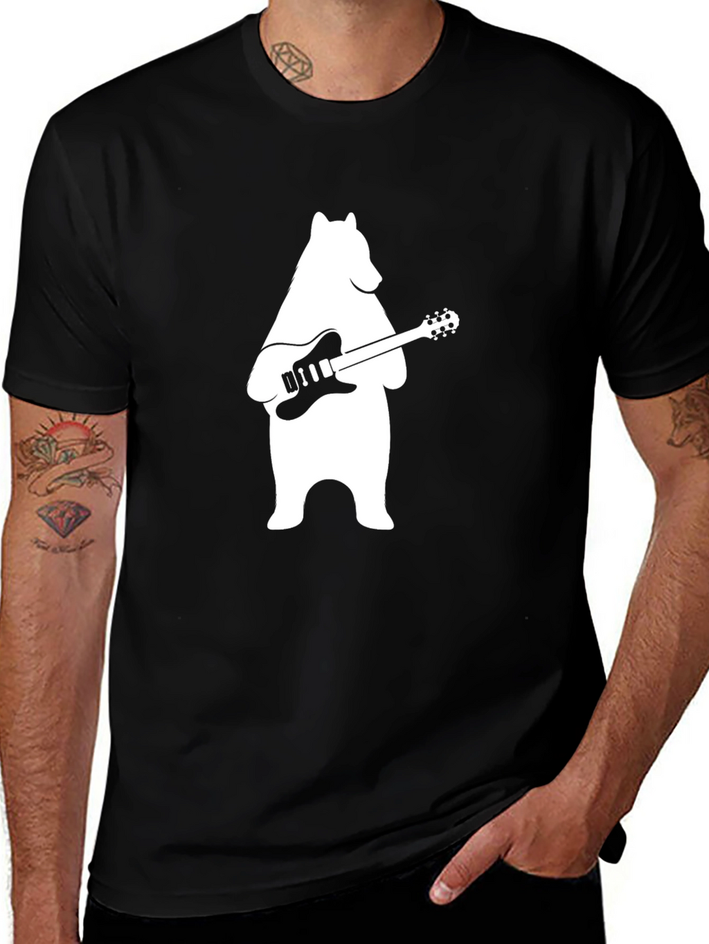 Cool Bear Playing Guitar Graphic T-Shirt
