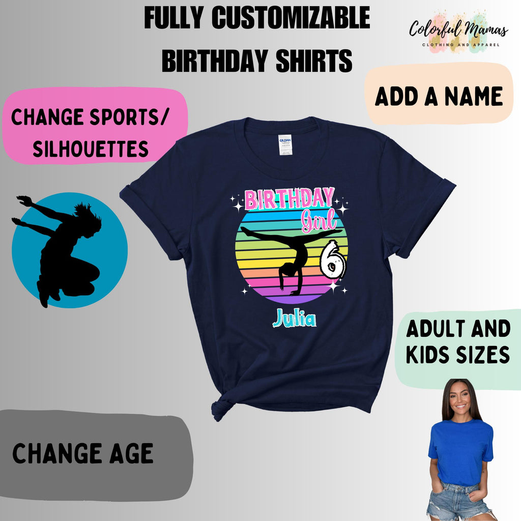 Personalized Gymnastics Birthday Shirt for Girls, Girls Handstand TShirt With Name And Age,  Gymnast T-Shirt for Sports Girls, Retro Tees