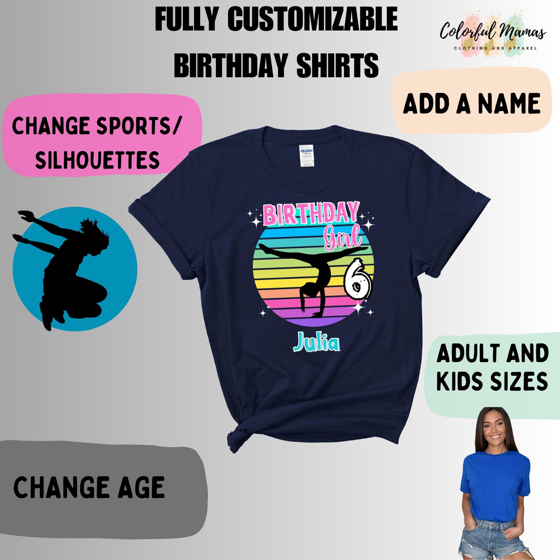 Personalized Gymnastics Birthday Shirt for Girls, Girls Handstand TShirt With Name And Age,  Gymnast T-Shirt for Sports Girls, Retro Tees