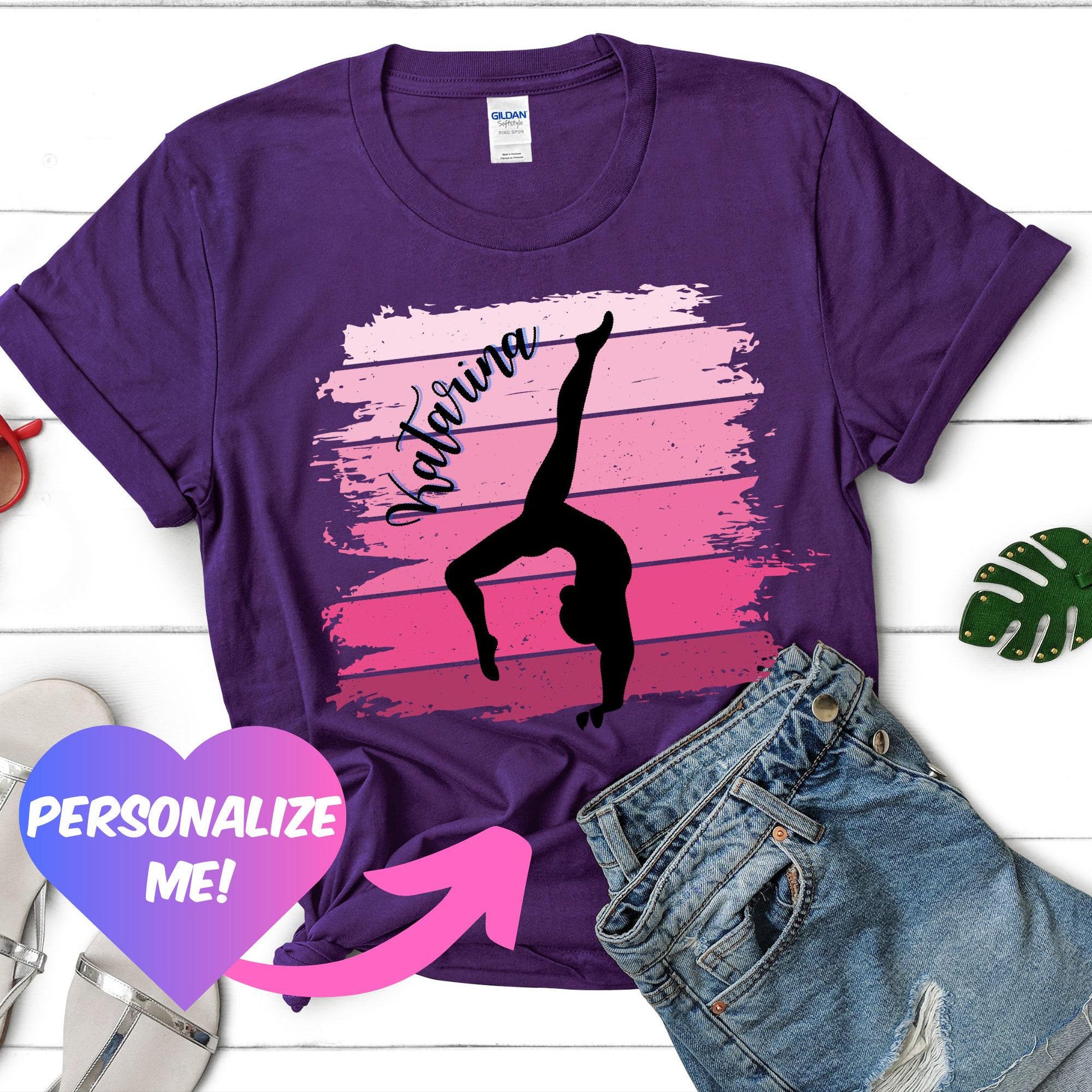 Personalized Gymnastics Birthday Shirt for Girls, Girls Handstand TShirt With Name And Age,  Gymnast T-Shirt for Sports Girls, Retro Tees