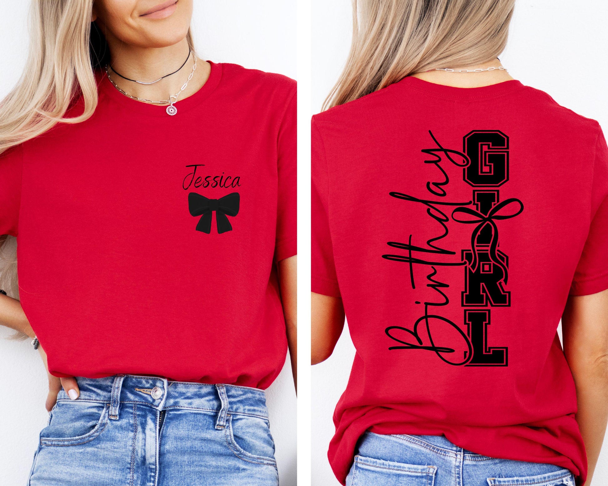 Custom  Birthday Girl T-Shirt With Name, Birthday  Party Shirt, Birthday Bow Shirt, Custom Birthday Coquette Bow Shirt ,Birthday Girl Gift