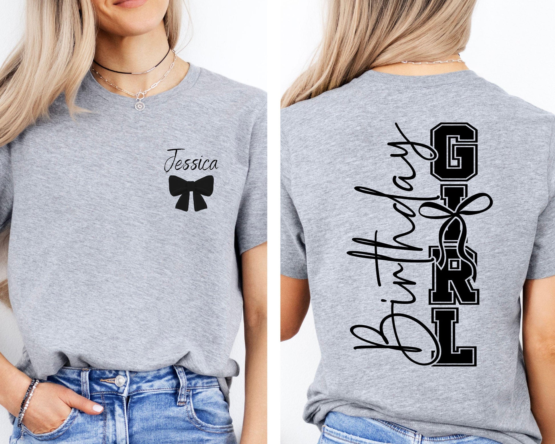 Custom  Birthday Girl T-Shirt With Name, Birthday  Party Shirt, Birthday Bow Shirt, Custom Birthday Coquette Bow Shirt ,Birthday Girl Gift