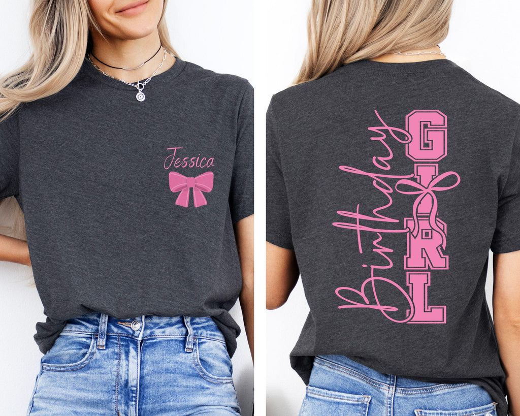 Custom  Birthday Girl T-Shirt With Name, Birthday  Party Shirt, Birthday Bow Shirt, Custom Birthday Coquette Bow Shirt ,Birthday Girl Gift
