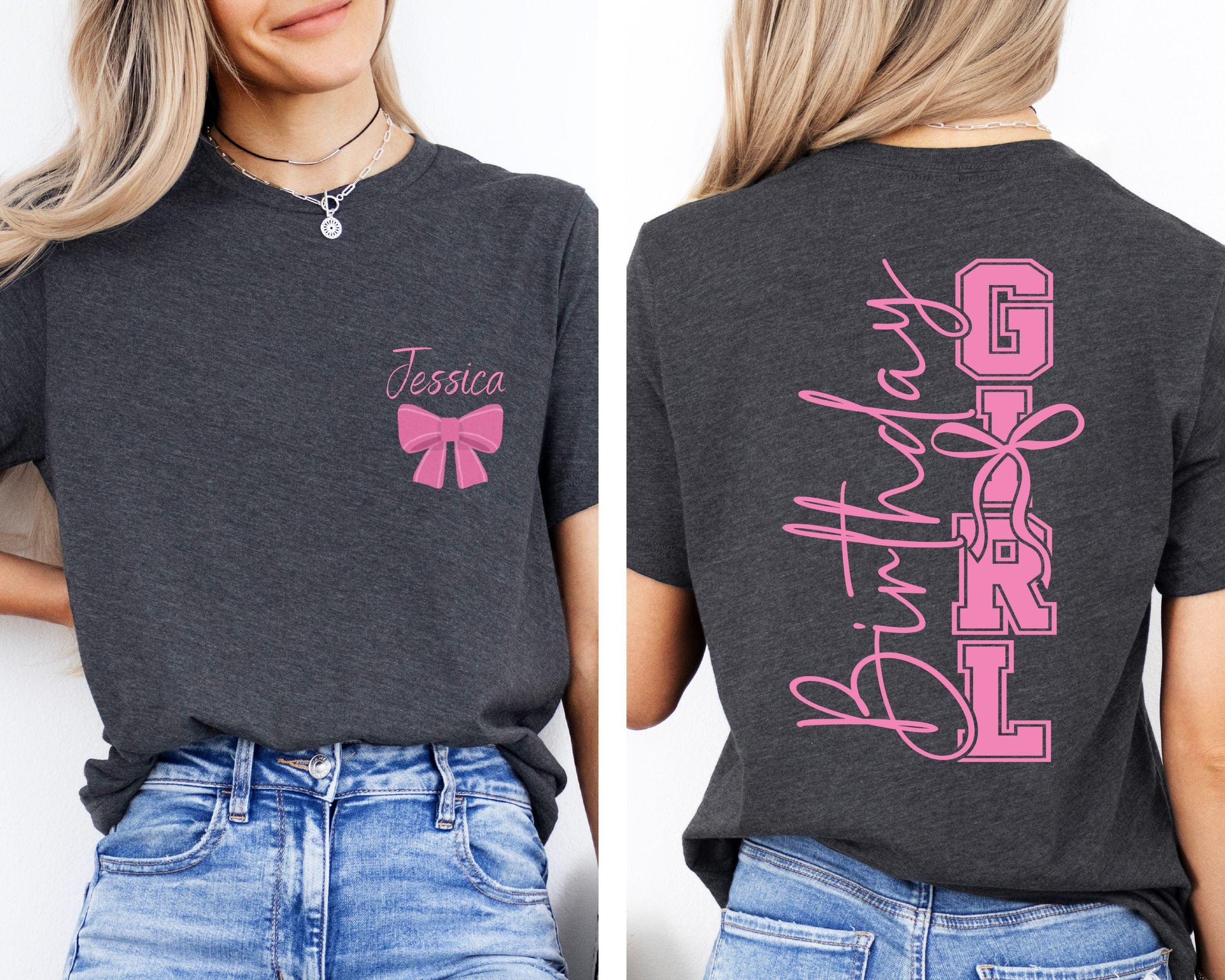 Custom  Birthday Girl T-Shirt With Name, Birthday  Party Shirt, Birthday Bow Shirt, Custom Birthday Coquette Bow Shirt ,Birthday Girl Gift