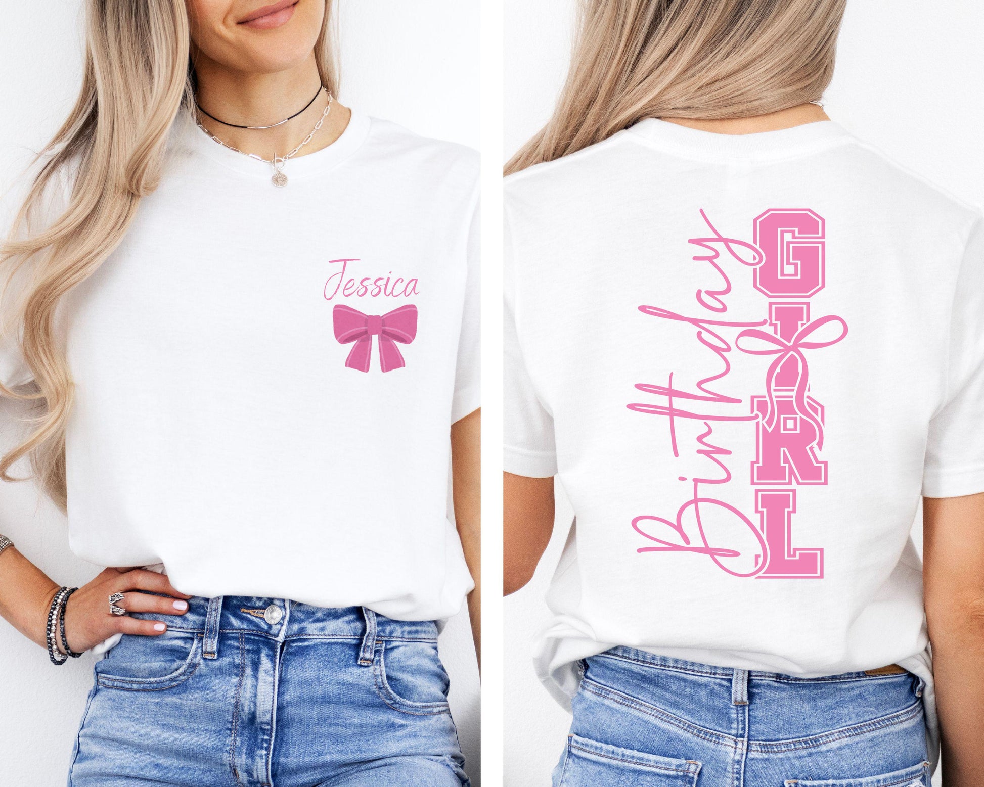 Custom  Birthday Girl T-Shirt With Name, Birthday  Party Shirt, Birthday Bow Shirt, Custom Birthday Coquette Bow Shirt ,Birthday Girl Gift