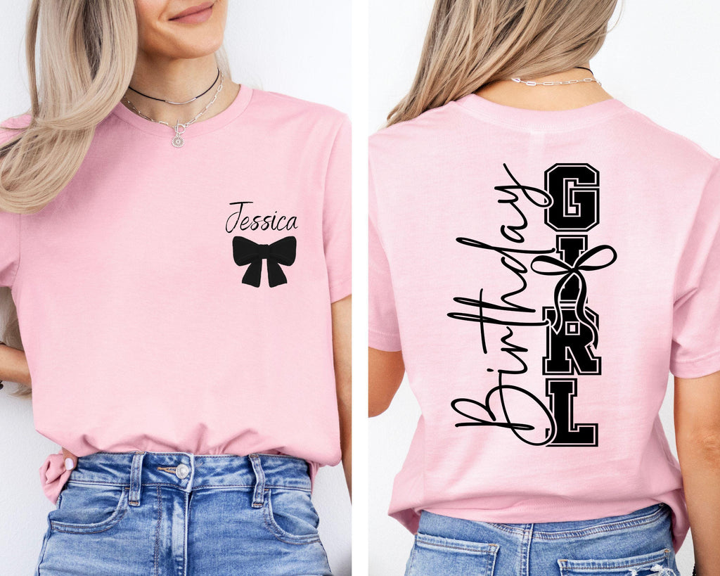 Custom  Birthday Girl T-Shirt With Name, Birthday  Party Shirt, Birthday Bow Shirt, Custom Birthday Coquette Bow Shirt ,Birthday Girl Gift