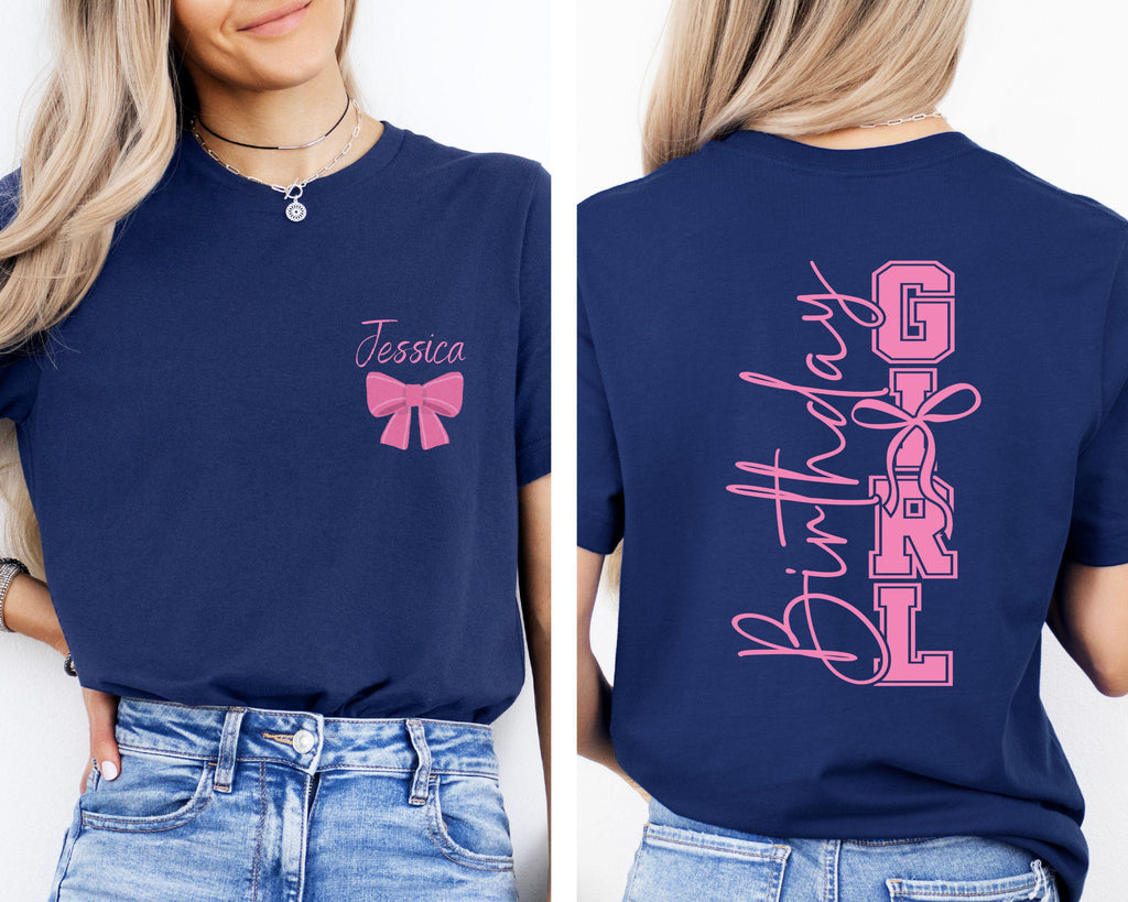 Custom  Birthday Girl T-Shirt With Name, Birthday  Party Shirt, Birthday Bow Shirt, Custom Birthday Coquette Bow Shirt ,Birthday Girl Gift