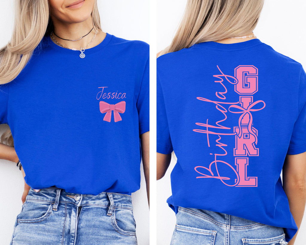 Custom  Birthday Girl T-Shirt With Name, Birthday  Party Shirt, Birthday Bow Shirt, Custom Birthday Coquette Bow Shirt ,Birthday Girl Gift