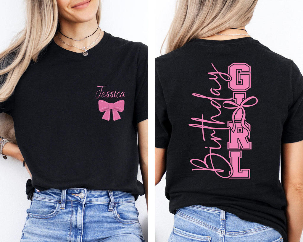 Custom  Birthday Girl T-Shirt With Name, Birthday  Party Shirt, Birthday Bow Shirt, Custom Birthday Coquette Bow Shirt ,Birthday Girl Gift