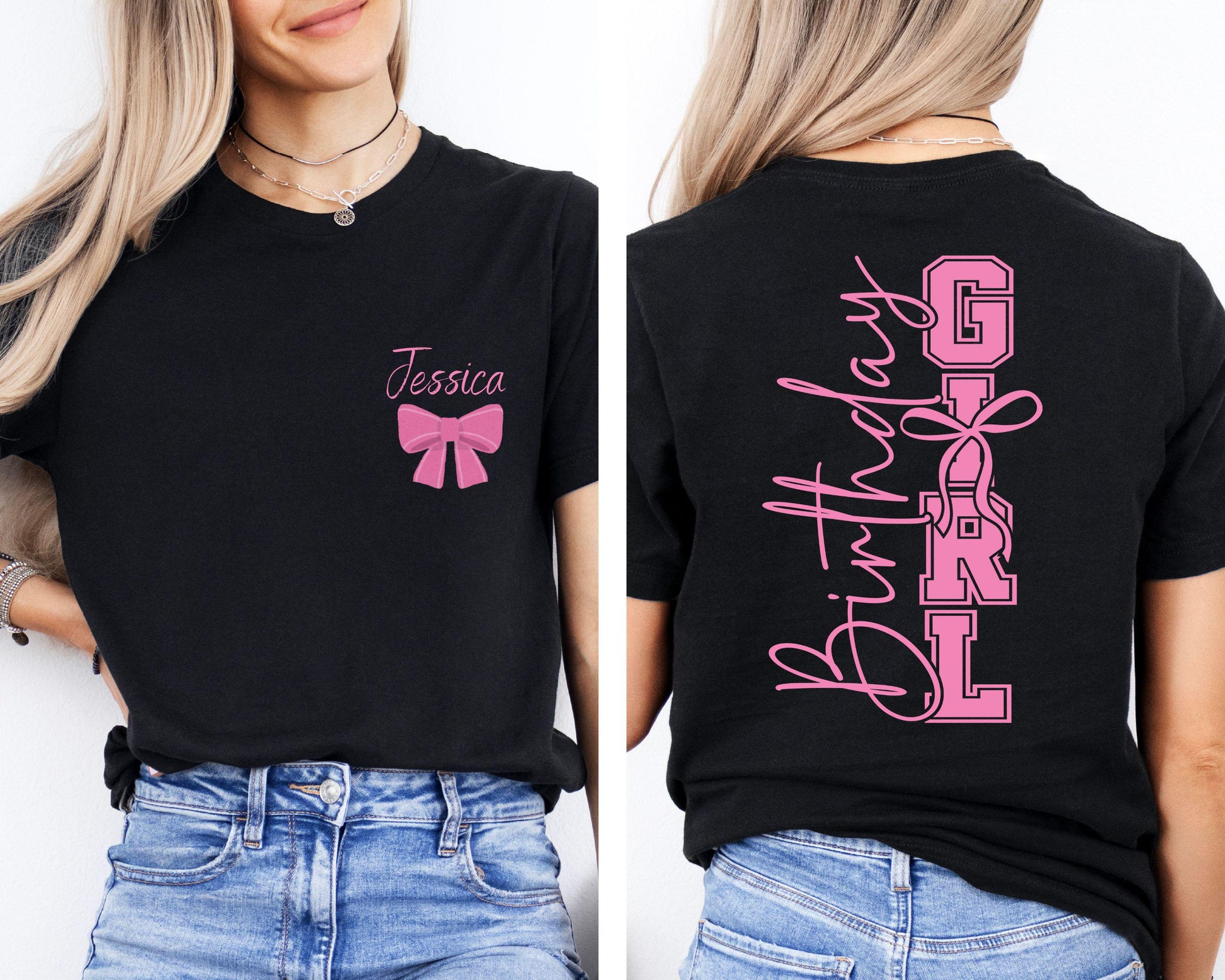 Custom  Birthday Girl T-Shirt With Name, Birthday  Party Shirt, Birthday Bow Shirt, Custom Birthday Coquette Bow Shirt ,Birthday Girl Gift