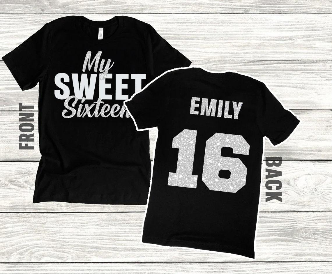 My Sweet Sixteen Birthday Shirt, Pink Glitter 16th Party Tee