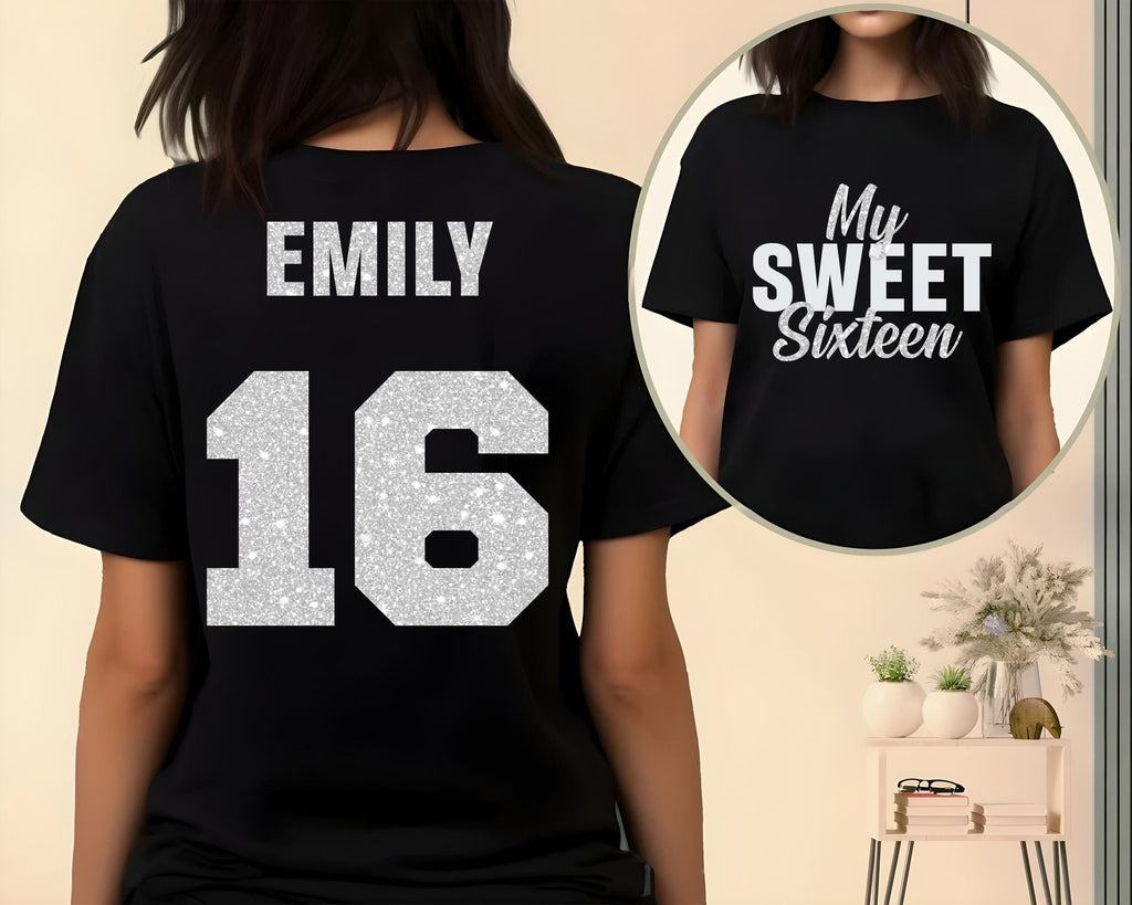 My Sweet Sixteen Birthday Shirt, Pink Glitter 16th Party Tee