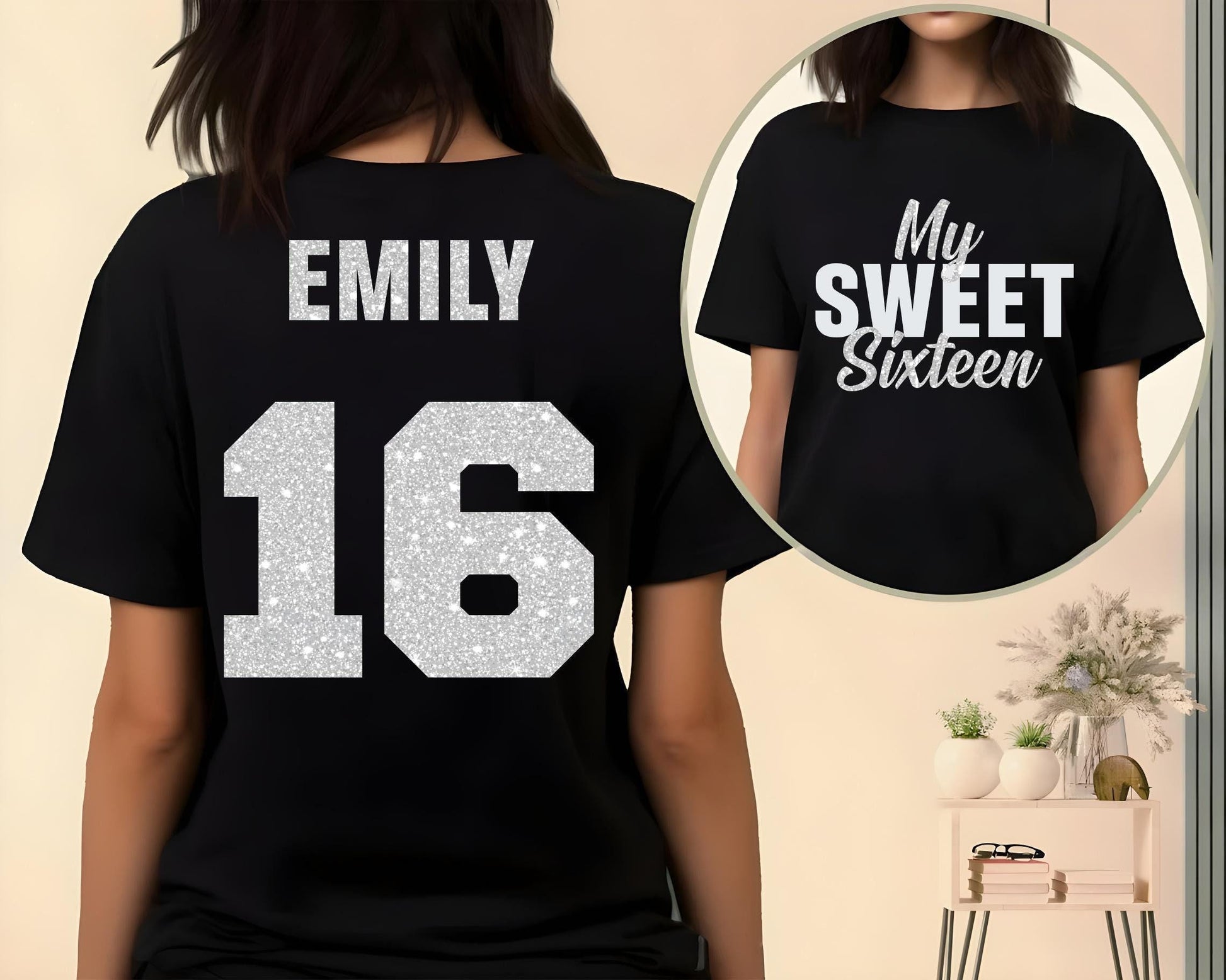 My Sweet Sixteen Birthday Shirt, Pink Glitter 16th Party Tee