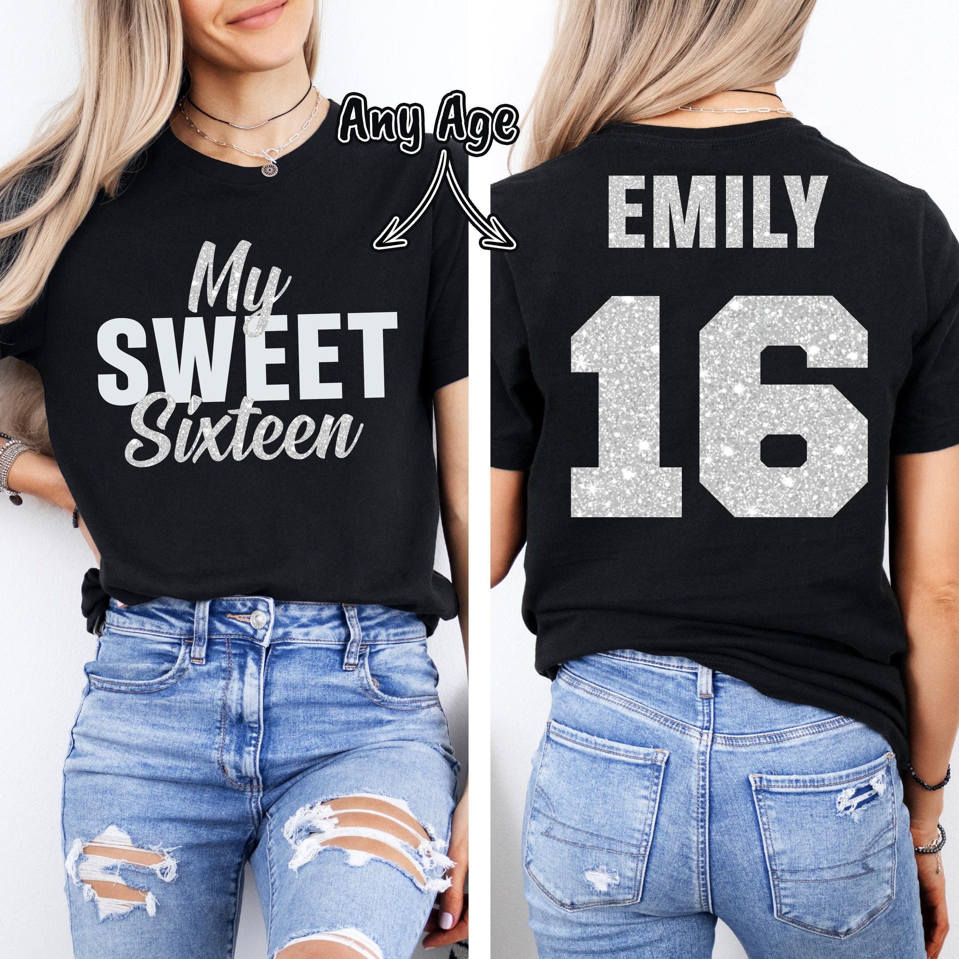 My Sweet Sixteen Birthday Shirt, Pink Glitter 16th Party Tee