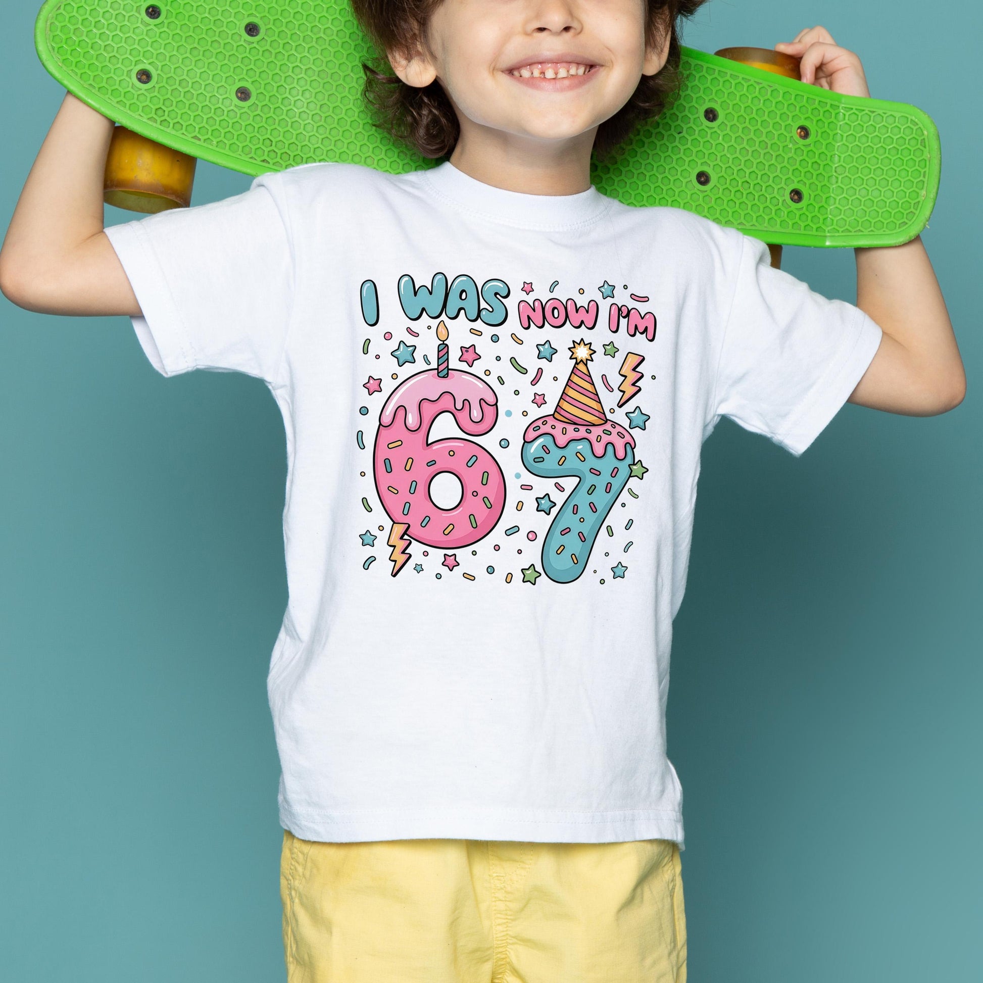 7th Birthday Shirt, Six Seven Birthday Tee, I Was 6 Now I'm 7, Donut Birthday T-shirt, Pink Party Outfit, Sweet 7 Year Old Girl Gift