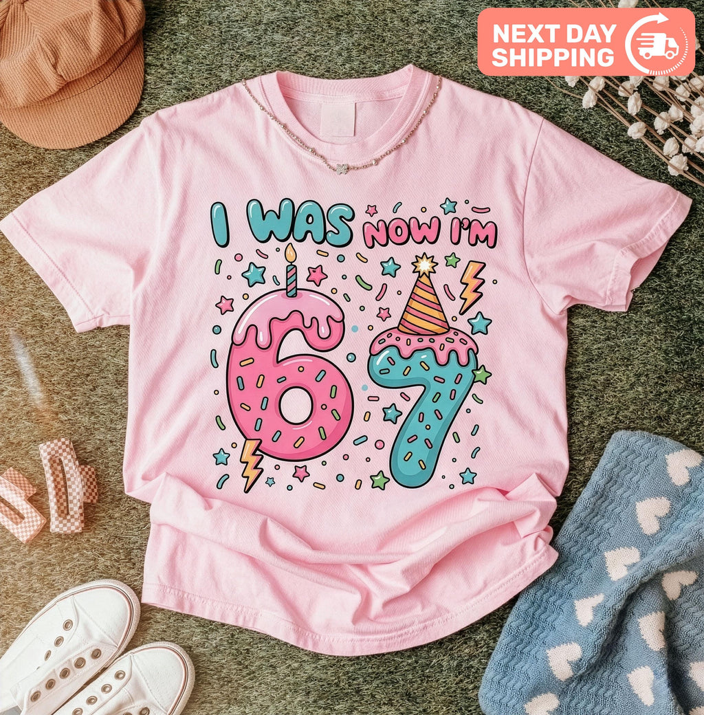 7th Birthday Shirt, Six Seven Birthday Tee, I Was 6 Now I'm 7, Donut Birthday T-shirt, Pink Party Outfit, Sweet 7 Year Old Girl Gift