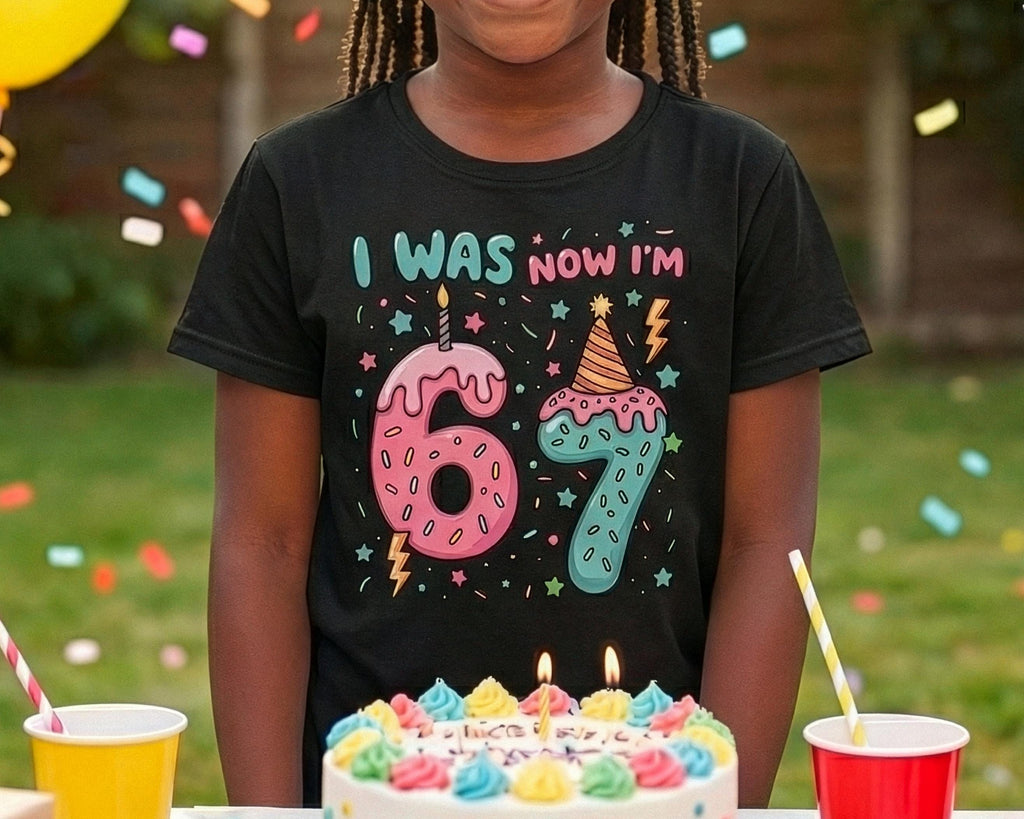 7th Birthday Shirt, Six Seven Birthday Tee, I Was 6 Now I'm 7, Donut Birthday T-shirt, Pink Party Outfit, Sweet 7 Year Old Girl Gift