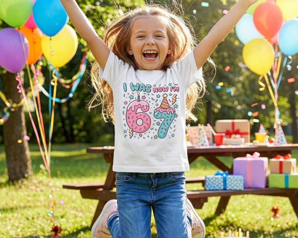 7th Birthday Shirt, Six Seven Birthday Tee, I Was 6 Now I'm 7, Donut Birthday T-shirt, Pink Party Outfit, Sweet 7 Year Old Girl Gift