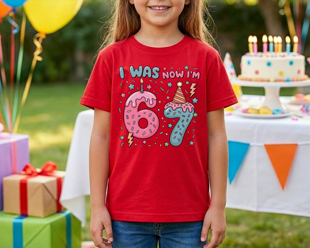 7th Birthday Shirt, Six Seven Birthday Tee, I Was 6 Now I'm 7, Donut Birthday T-shirt, Pink Party Outfit, Sweet 7 Year Old Girl Gift