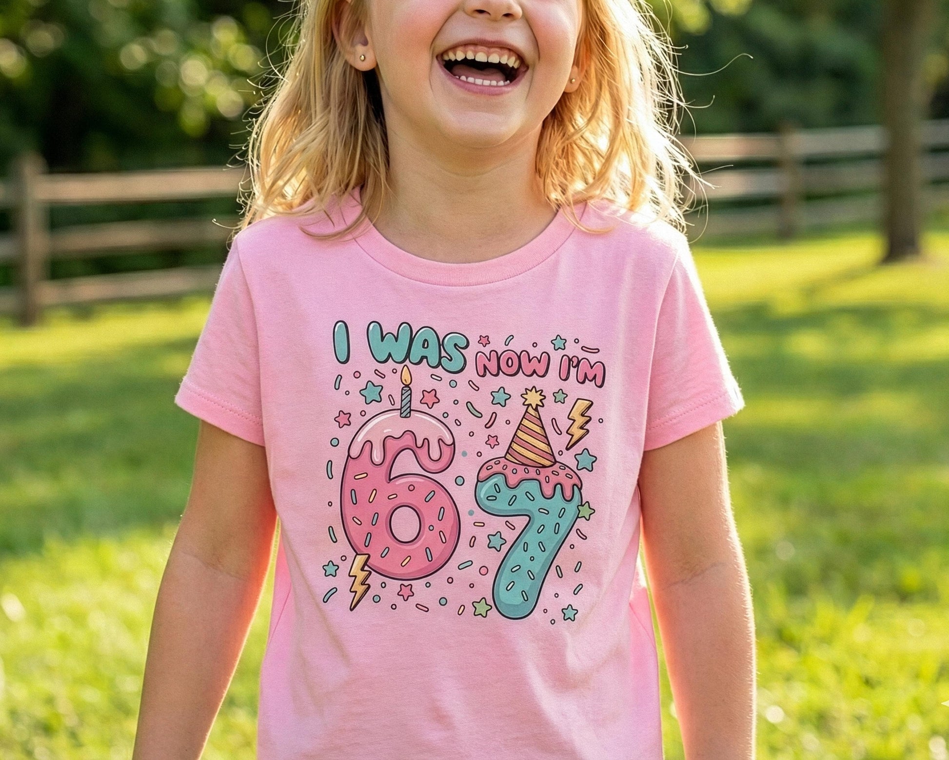 7th Birthday Shirt, Six Seven Birthday Tee, I Was 6 Now I'm 7, Donut Birthday T-shirt, Pink Party Outfit, Sweet 7 Year Old Girl Gift
