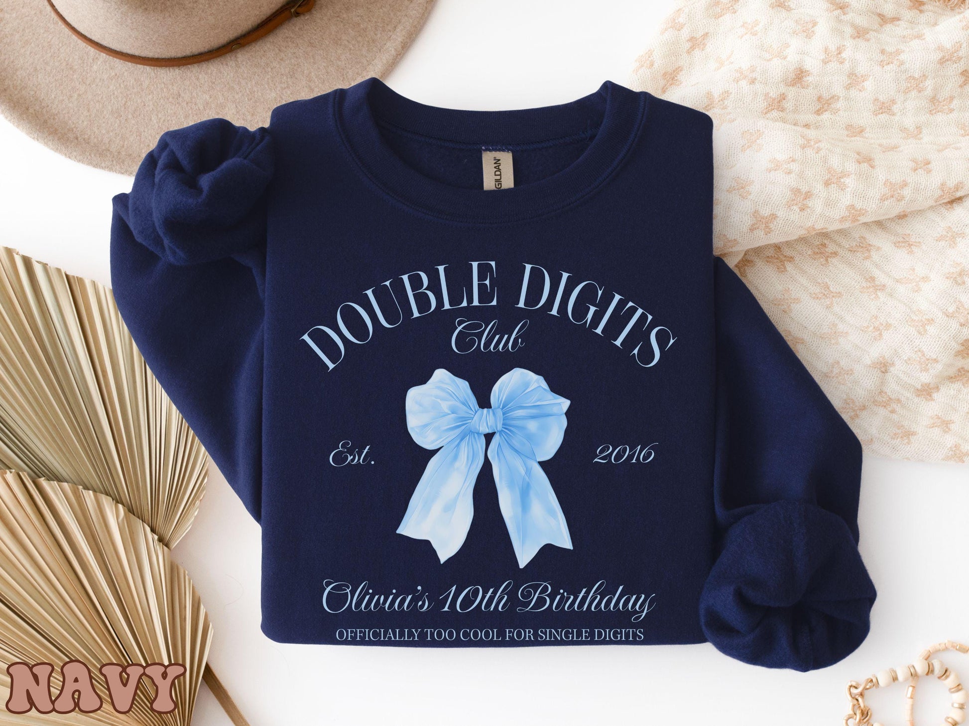 10th Birthday Girl T-Shirt, Double Digits Club Birthday Shirt, 10th Birthday Shirt, Coquette Blue Bow Tee, Trendy Gift for Birthdays