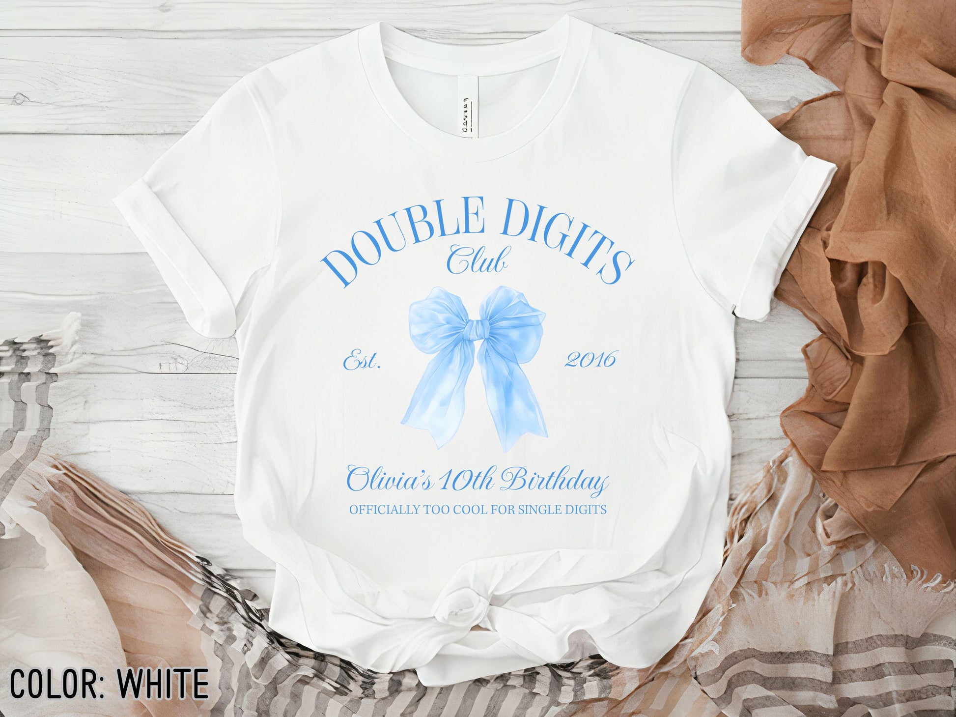 10th Birthday Girl T-Shirt, Double Digits Club Birthday Shirt, 10th Birthday Shirt, Coquette Blue Bow Tee, Trendy Gift for Birthdays