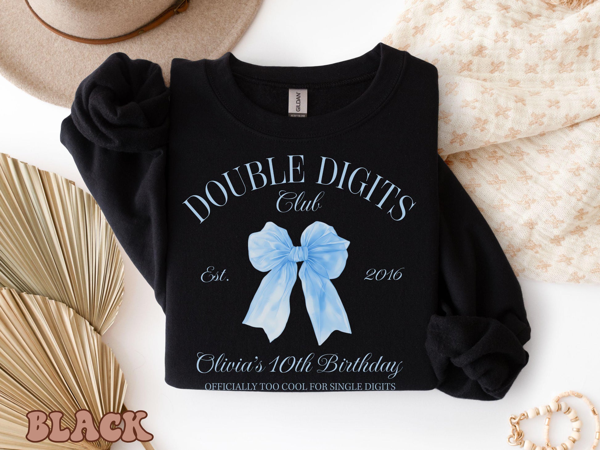 10th Birthday Girl T-Shirt, Double Digits Club Birthday Shirt, 10th Birthday Shirt, Coquette Blue Bow Tee, Trendy Gift for Birthdays