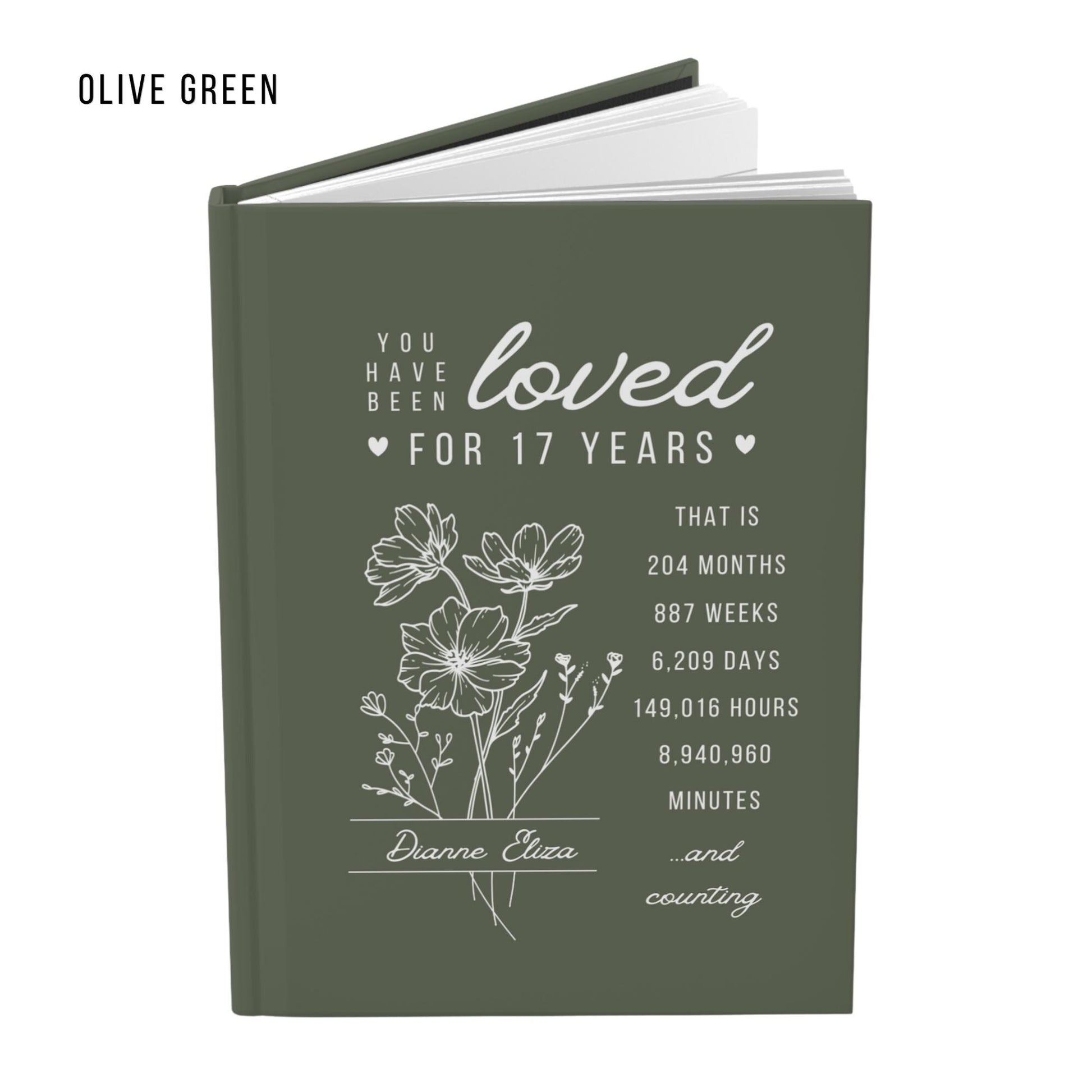 17th Birthday Gift for Teenage Girl or Boy - Personalized You Have Been Love for 17 Years Journal with Custom Name and Birth Month Flower