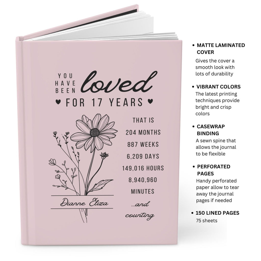 17th Birthday Gift for Teenage Girl or Boy - Personalized You Have Been Love for 17 Years Journal with Custom Name and Birth Month Flower