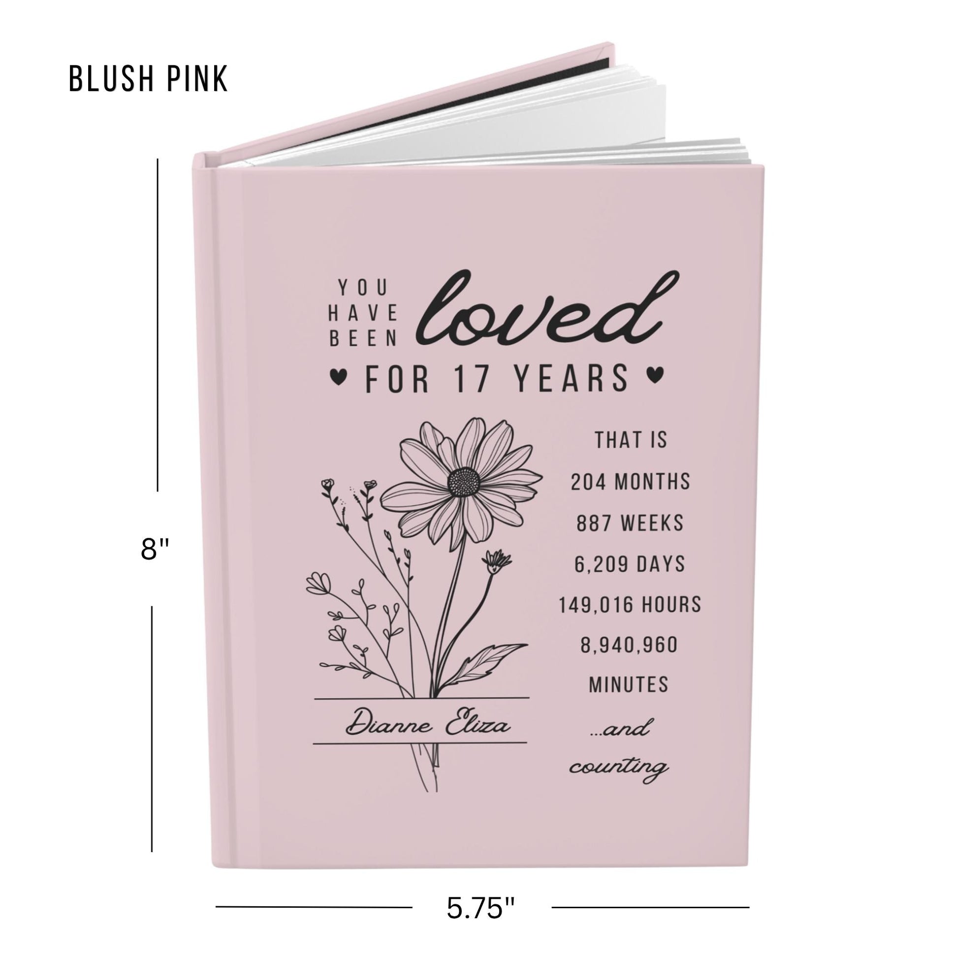 17th Birthday Gift for Teenage Girl or Boy - Personalized You Have Been Love for 17 Years Journal with Custom Name and Birth Month Flower