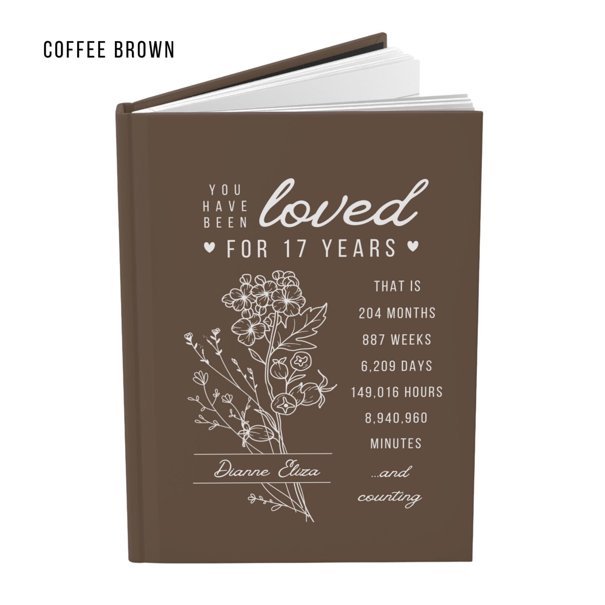 17th Birthday Gift for Teenage Girl or Boy - Personalized You Have Been Love for 17 Years Journal with Custom Name and Birth Month Flower