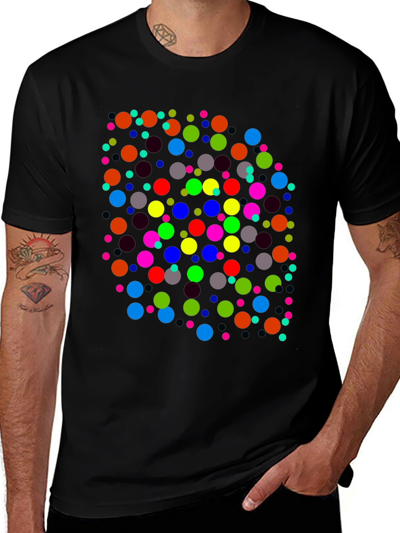 Colorful Dots Black T-Shirt