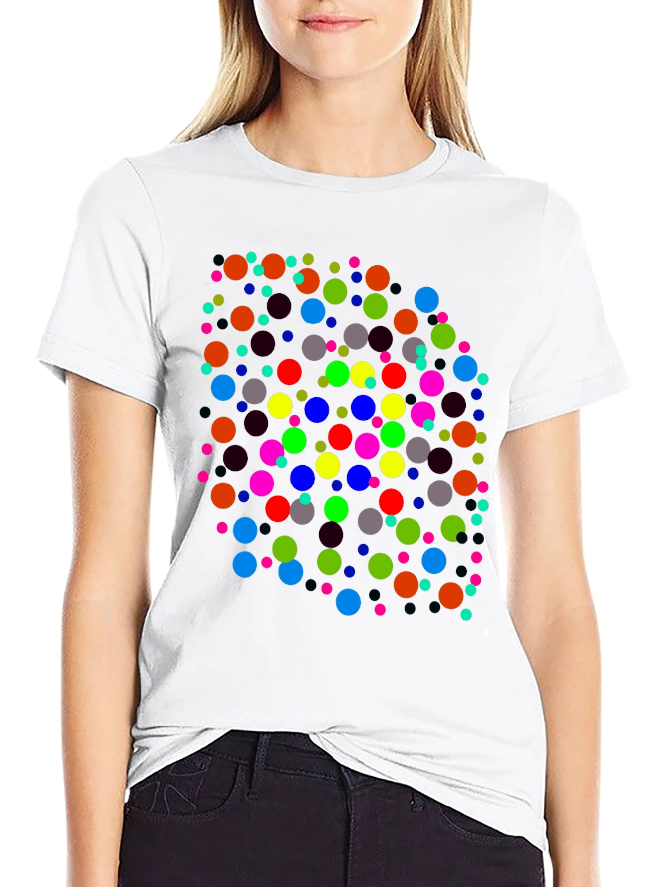 Colorful Dots Black T-Shirt