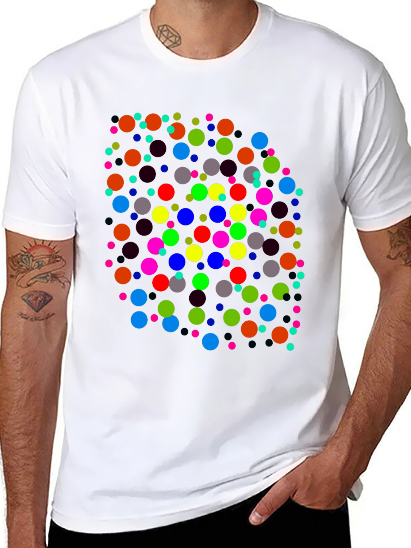 Colorful Dots Black T-Shirt