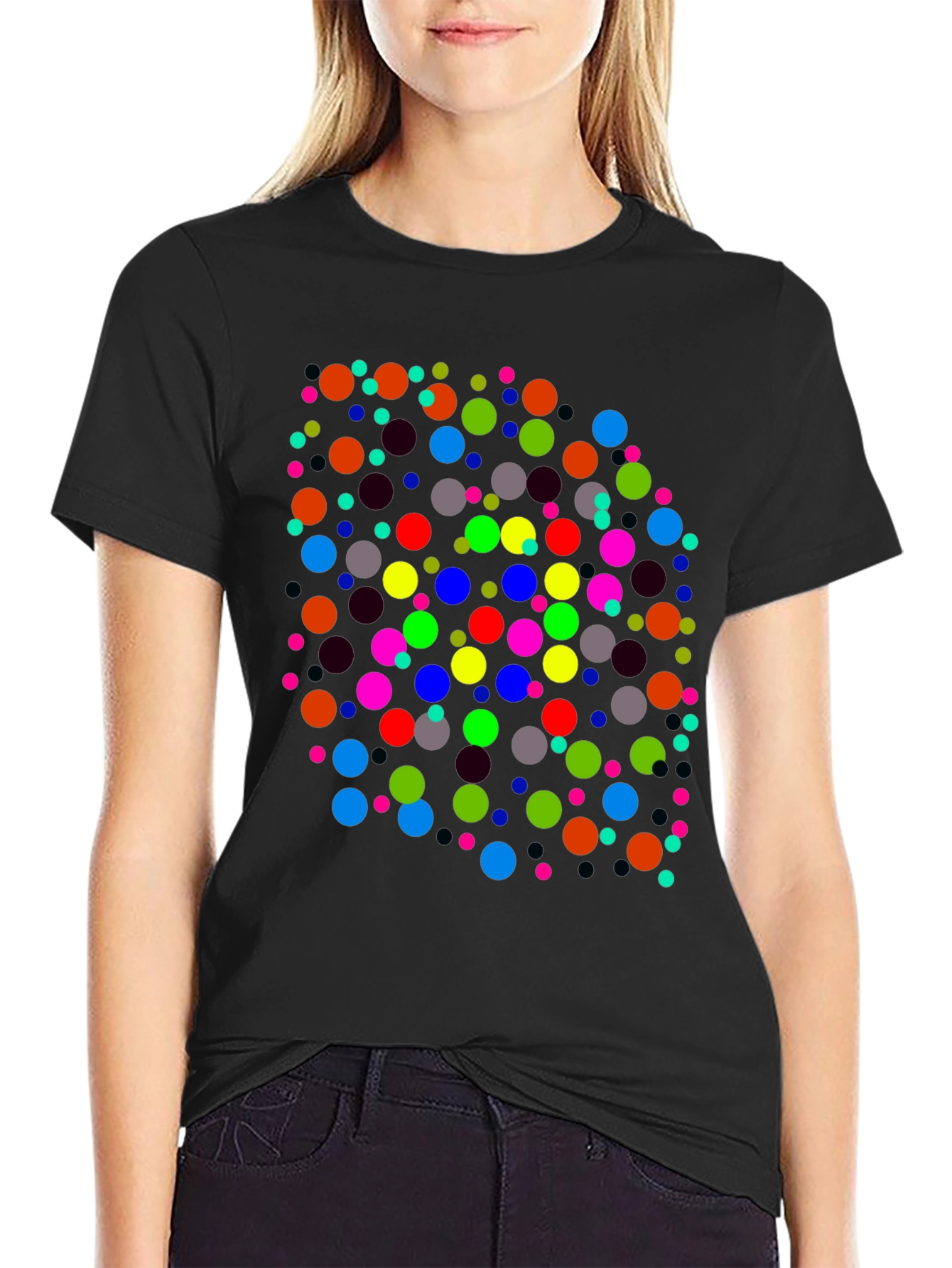 Colorful Dots Black T-Shirt