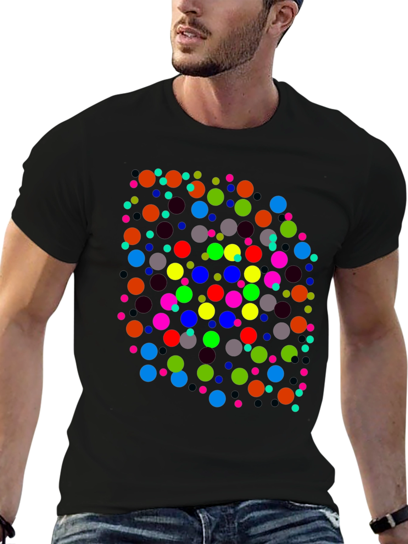 Colorful Dots Black T-Shirt