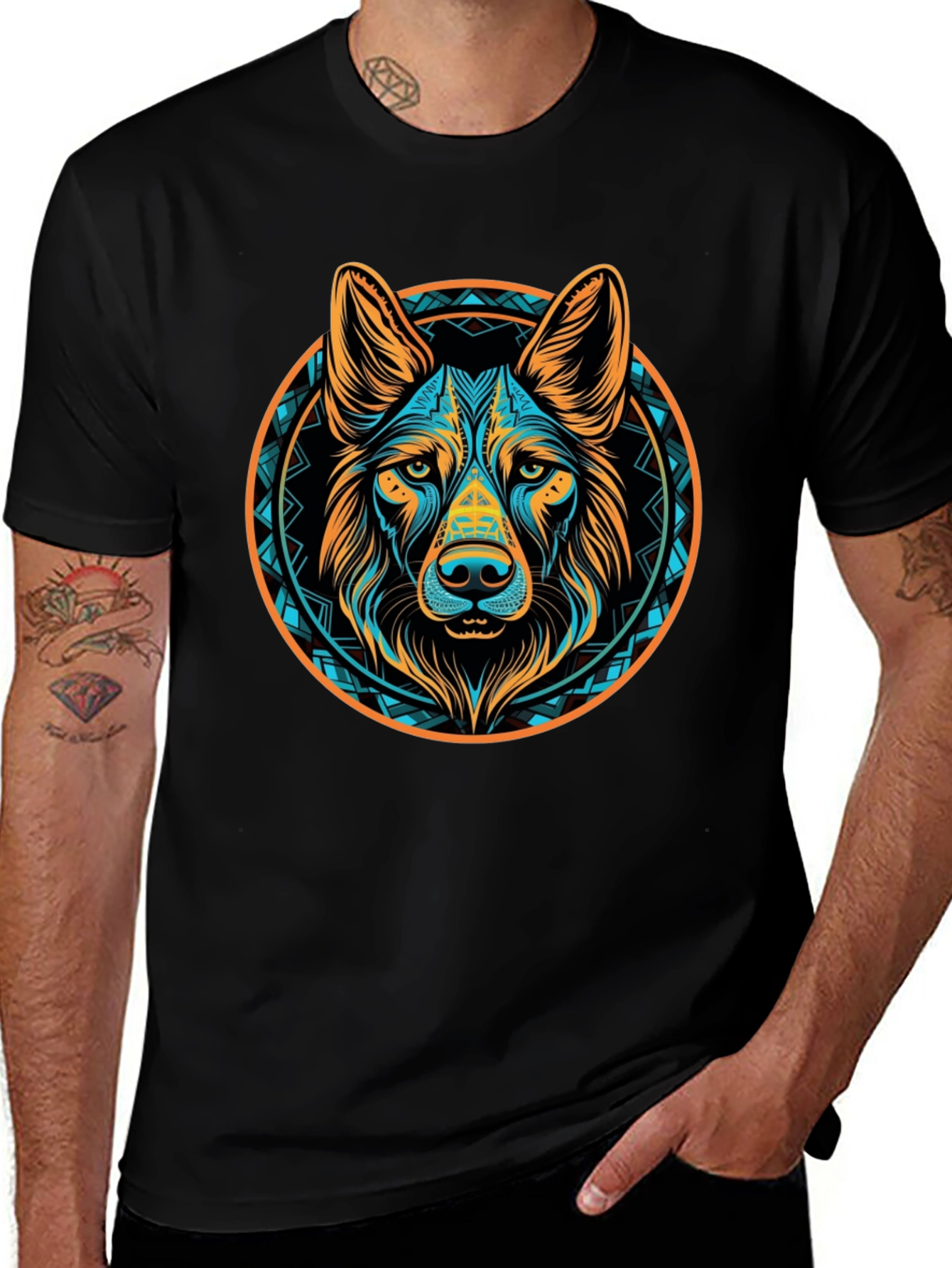 Aztec Dog Graphic Tee - Black