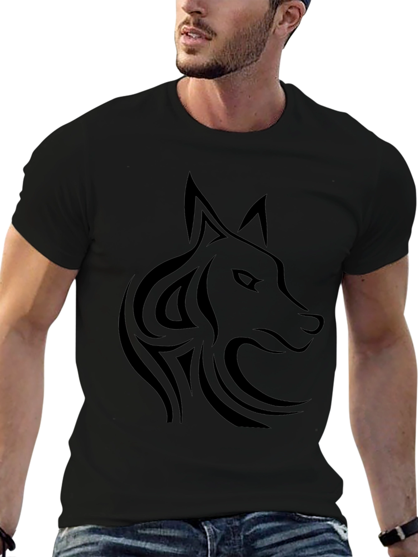Black Tribal Wolf T-Shirt - Mens Graphic Tee