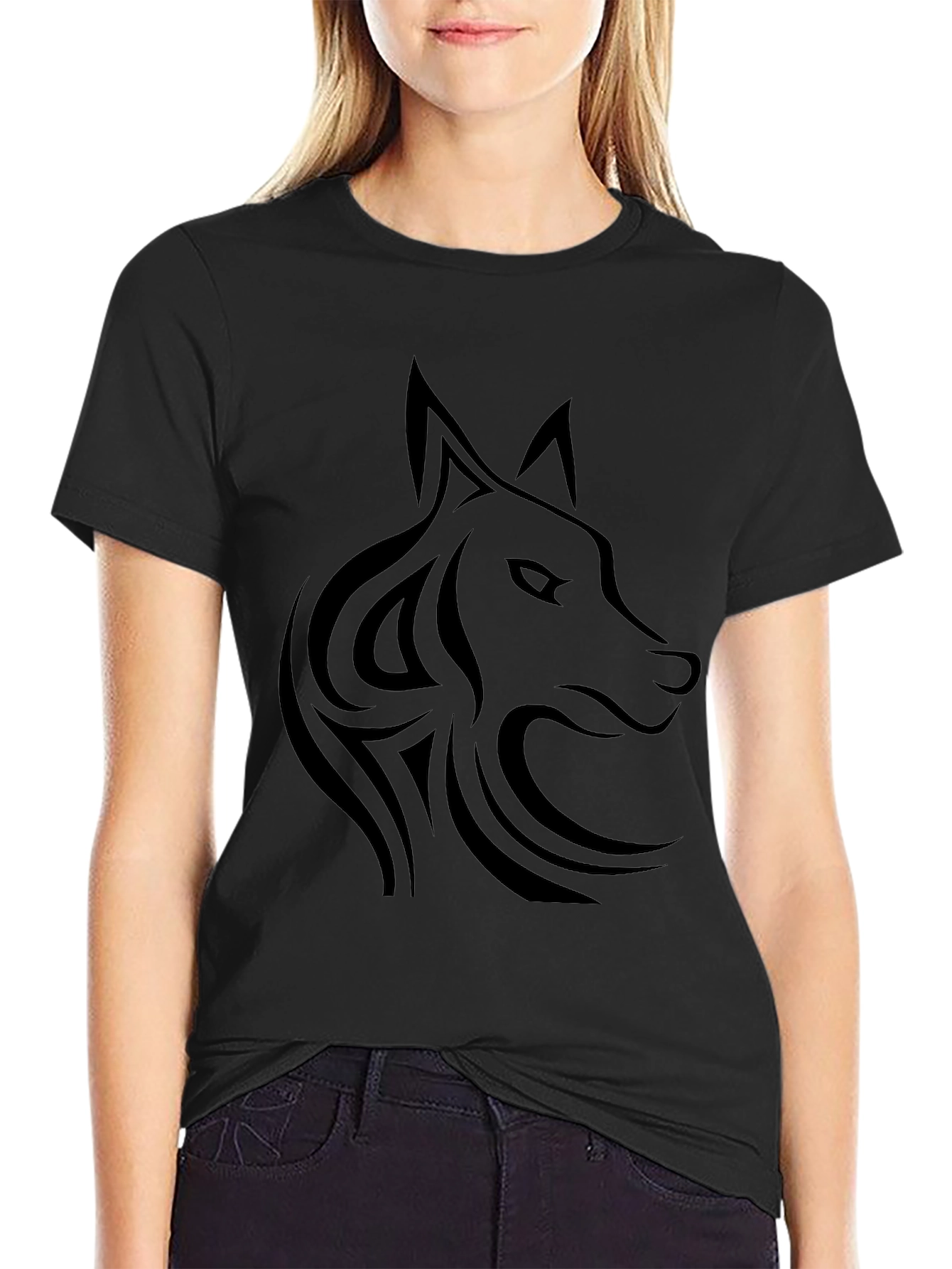 Black Tribal Wolf T-Shirt - Mens Graphic Tee