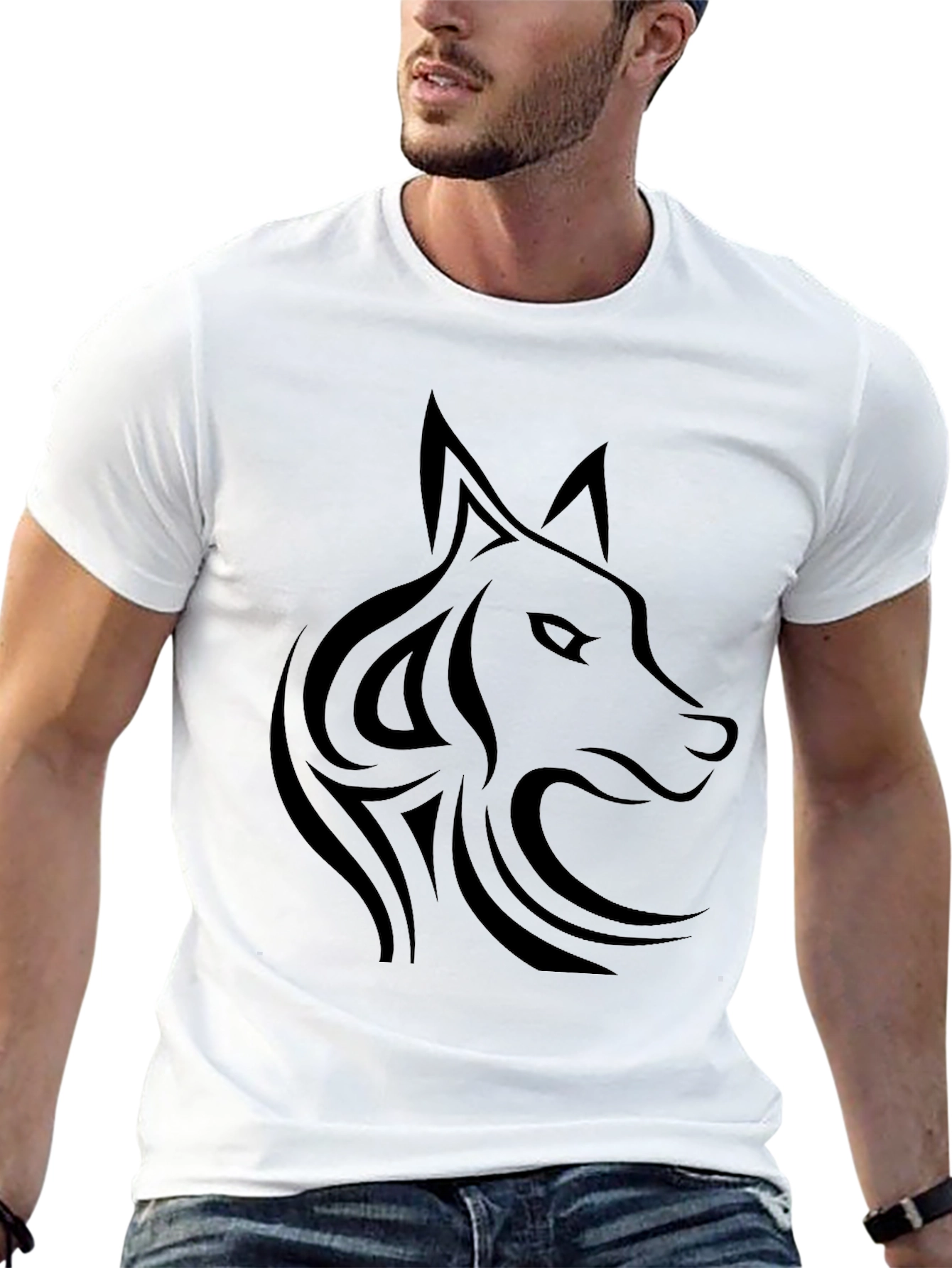 Black Tribal Wolf T-Shirt - Mens Graphic Tee