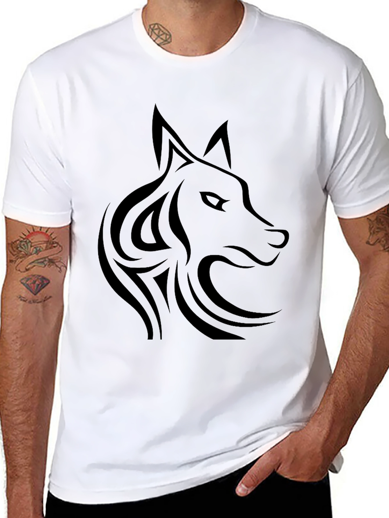 Black Tribal Wolf T-Shirt - Mens Graphic Tee