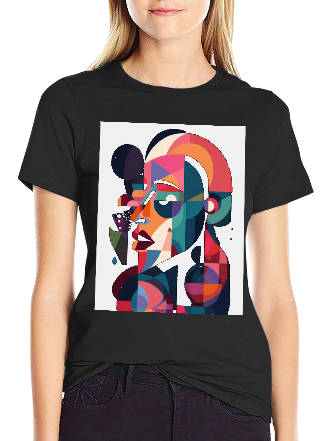 Abstract Art Graphic Tee - Black Cotton Blend
