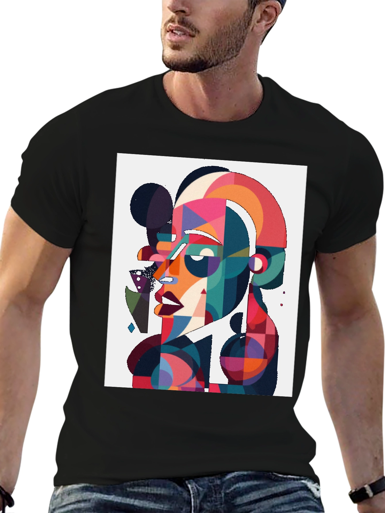 Abstract Art Graphic Tee - Black Cotton Blend