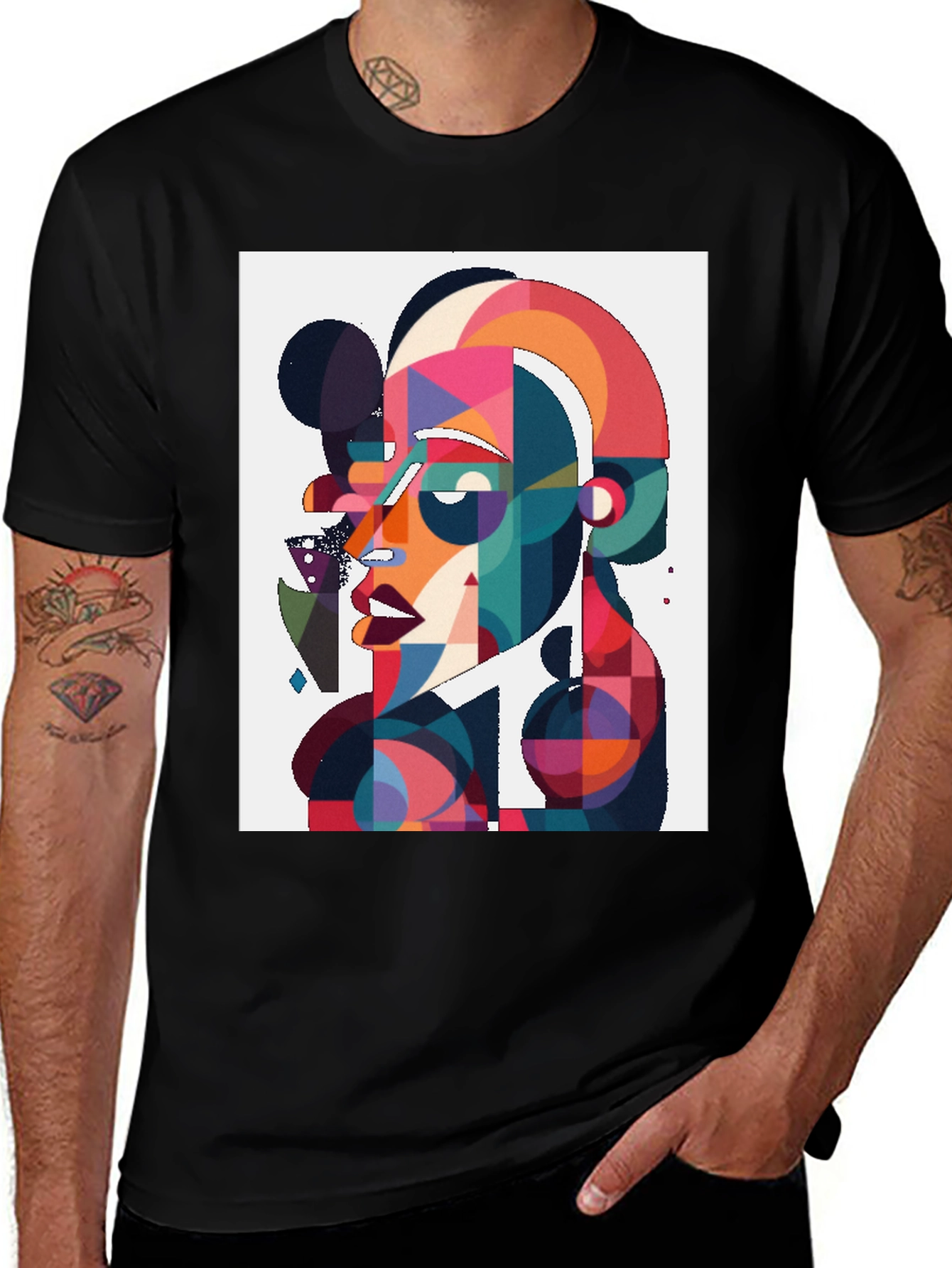 Abstract Art Graphic Tee - Black Cotton Blend