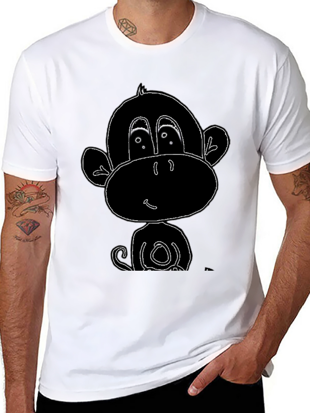 Cartoon Monkey Graphic Tee - Black